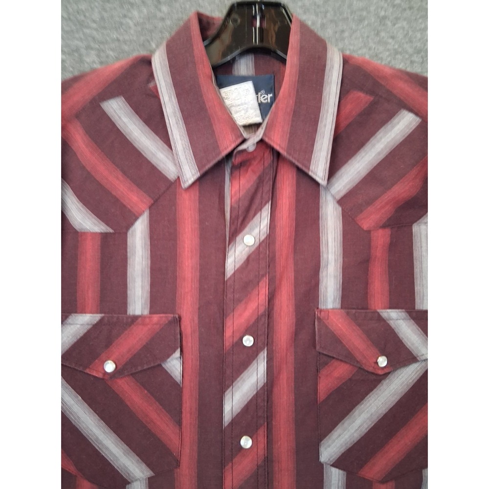 Wrangler Mens Shirt L Red Stripe Pearl Snap Western Rodeo Ranch Cowboy Dress